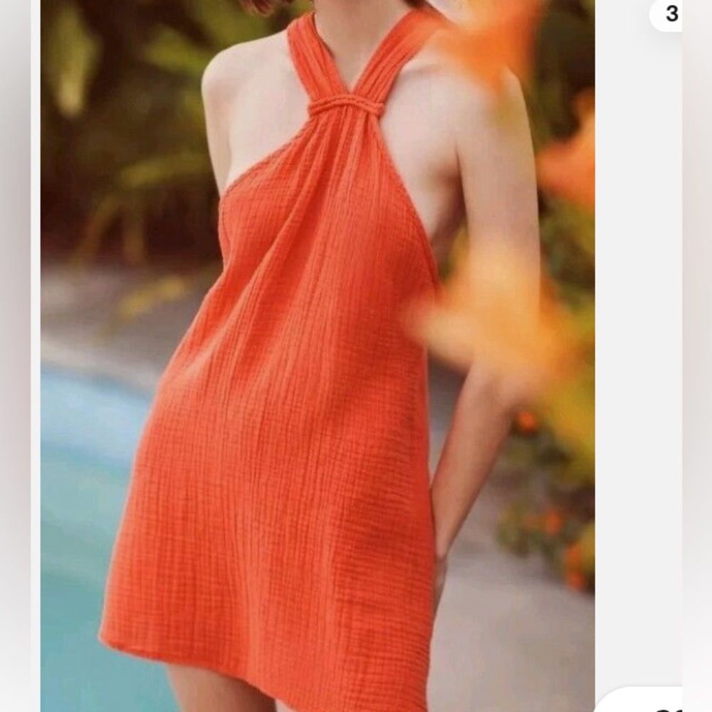 COPY - Anthropologie braided halter mini dress size S orange new with tags gauz…